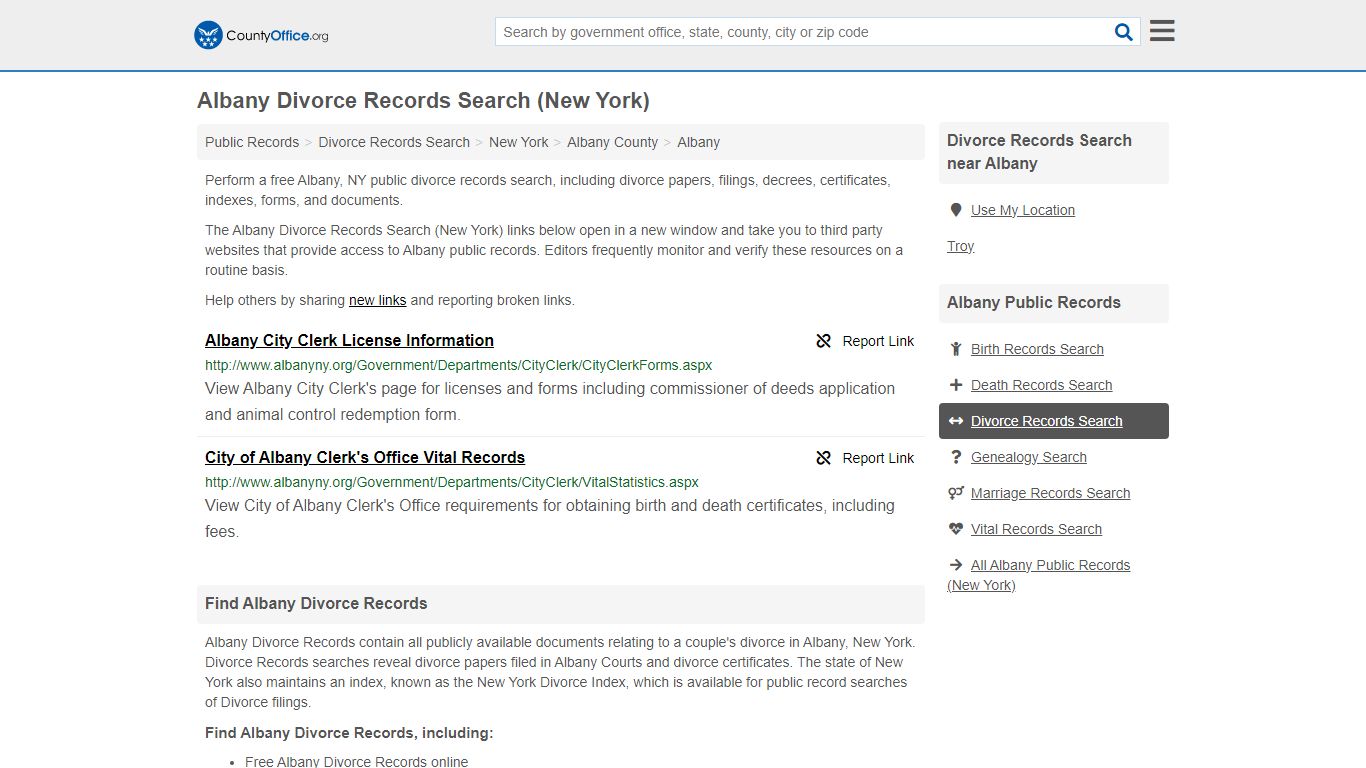 Albany Divorce Records Search (New York) - County Office